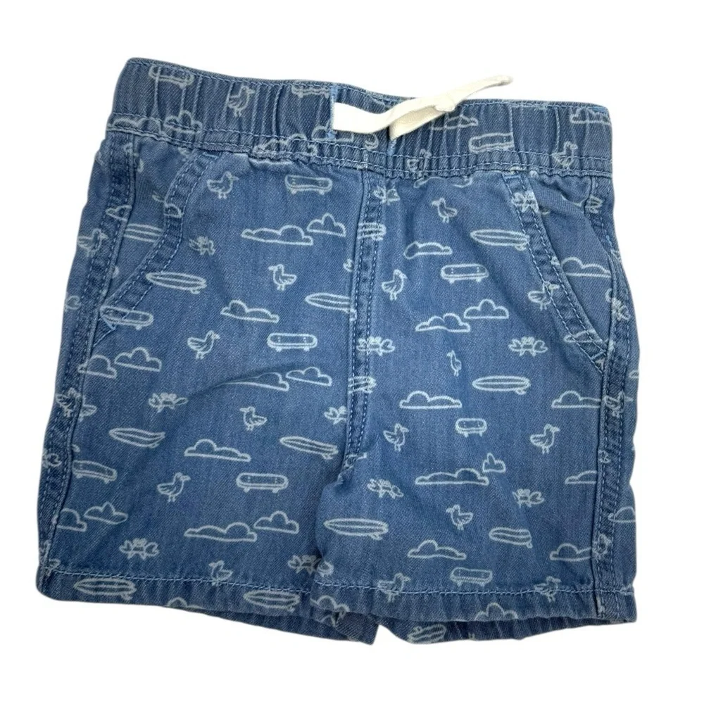 Cat & Jack Short Sleeve Denim Button-Down Shirt Pull On Shorts Set Medium Wash